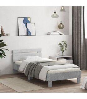 vidaXL Bed Frame without Mattress with Headboard Concrete Grey 75x190 cm Small Single — Size: 75 x 190 cm
