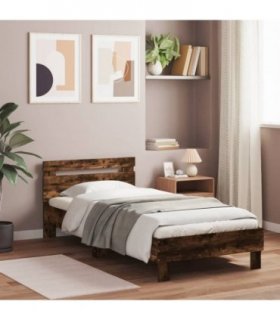 vidaXL Bed Frame without Mattress with Headboard Smoked Oak 90x200 cm — Size: 90 x 200 cm