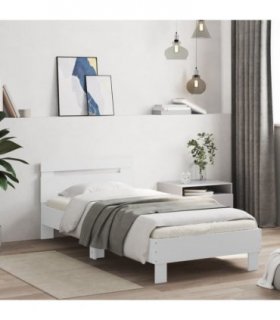 vidaXL Bed Frame without Mattress with Headboard White 90x190 cm Single — Size: 90 x 190 cm