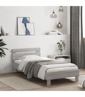 vidaXL Bed Frame without Mattress with Headboard Grey Sonoma 90x200 cm — Size: 90 x 200 cm