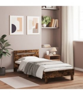 vidaXL Bed Frame without Mattress with Headboard Smoked Oak 100x200 cm — Size: 100 x 200 cm