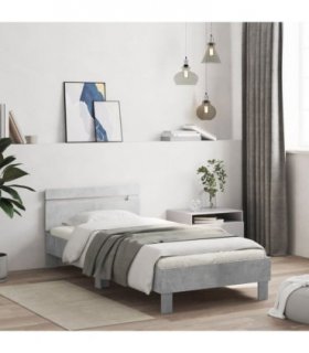 vidaXL Bed Frame without Mattress with Headboard Concrete Grey 100x200 cm — Size: 100 x 200 cm