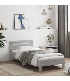 vidaXL Bed Frame without Mattress with Headboard Grey Sonoma 75x190 cm Small Single — Size: 75 x 190 cm