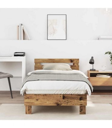 vidaXL Bed Frame Old Wood 203 x 95 x 70 cm Engineered Wood — Size: 90 x 200 cm