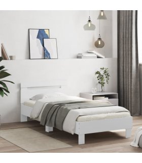 vidaXL Bed Frame without Mattress with Headboard White 90x200 cm — Size: 90 x 200 cm