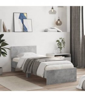 vidaXL Bed Frame without Mattress with Headboard Concrete Grey 90x190 cm Single — Size: 90 x 190 cm