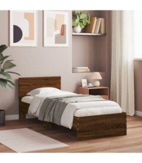 vidaXL Bed Frame without Mattress with Headboard Brown Oak 90x200 cm — Size: 90 x 200 cm — V0672046348
