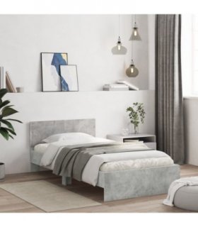 vidaXL Bed Frame without Mattress with Headboard Concrete Grey 100x200 cm — Size: 100 x 200 cm — V0672046352