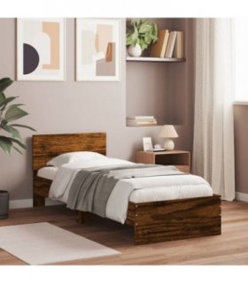 vidaXL Bed Frame without Mattress with Headboard Smoked Oak 75x190 cm Small Single — Size: 75 x 190 cm