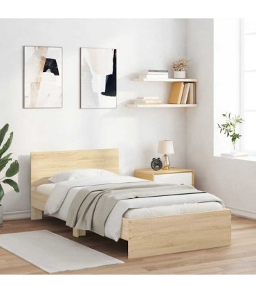 vidaXL Bed Frame without Mattress with Headboard Sonoma Oak 100x200 cm — Size: 100 x 200 cm — V0672046355