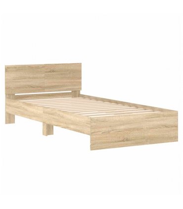 vidaXL Bed Frame without Mattress with Headboard Sonoma Oak 100x200 cm — Size: 100 x 200 cm — V0672046355