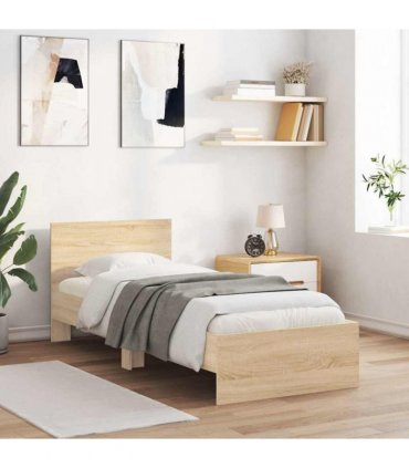 vidaXL Bed Frame without Mattress with Headboard Sonoma Oak 90x200 cm — Size: 90 x 200 cm — V0672046356