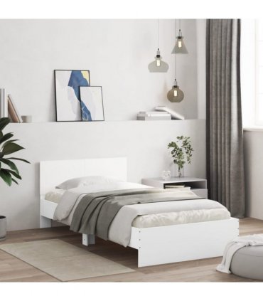 vidaXL Bed Frame without Mattress with Headboard White 100x200 cm — Size: 100 x 200 cm — V0672046359