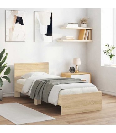 vidaXL Bed Frame without Mattress with Headboard Sonoma Oak 75x190 cm Small Single — Size: 75 x 190 cm