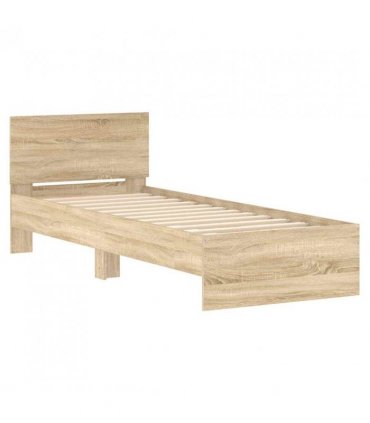 vidaXL Bed Frame without Mattress with Headboard Sonoma Oak 75x190 cm Small Single — Size: 75 x 190 cm