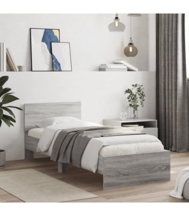 vidaXL Bed Frame without Mattress with Headboard Grey Sonoma 90x200 cm — Size: 90 x 200 cm — V0672046362