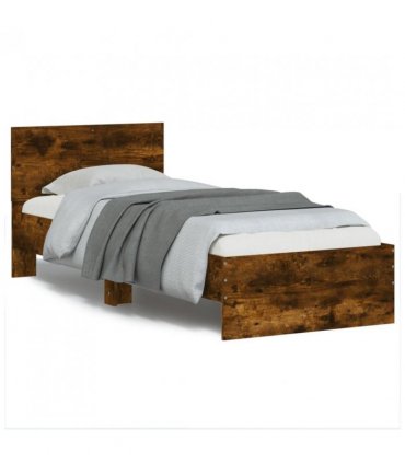 vidaXL Bed Frame without Mattress with Headboard Smoked Oak 90x190 cm Single — Size: 90 x 190 cm