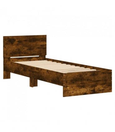 vidaXL Bed Frame without Mattress with Headboard Smoked Oak 90x190 cm Single — Size: 90 x 190 cm