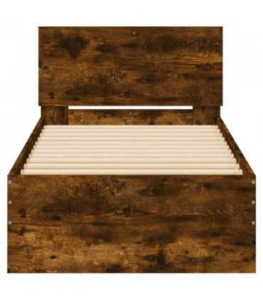 vidaXL Bed Frame without Mattress with Headboard Smoked Oak 90x190 cm Single — Size: 90 x 190 cm