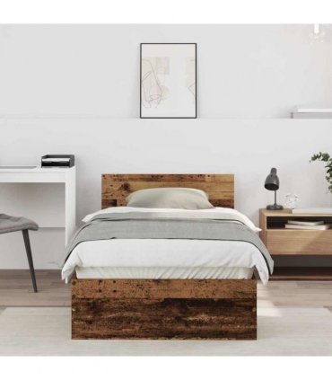 vidaXL Bed Frame with Headboard Old Wood 75 x 190 cm Engineered Wood
