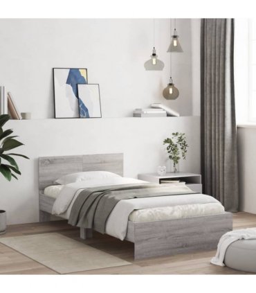 vidaXL Bed Frame without Mattress with Headboard Grey Sonoma 100x200 cm — Size: 100 x 200 cm — V0672046365