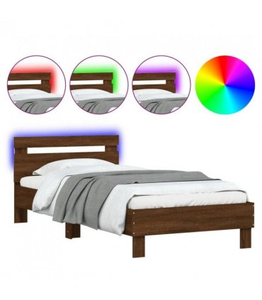 vidaXL Bed Frame without Mattress with LED Lights Brown Oak 100x200 cm — Size: 100 x 200 cm