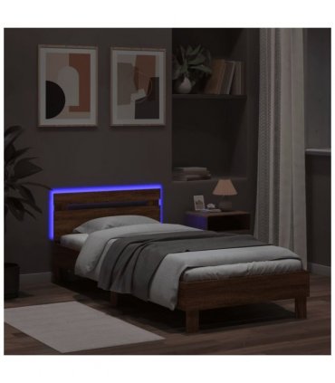 vidaXL Bed Frame without Mattress with LED Lights Brown Oak 100x200 cm — Size: 100 x 200 cm