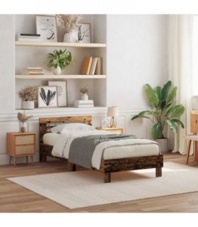 vidaXL Bed Frame with LED Old Wood 75 x 190 cm Engineered Wood