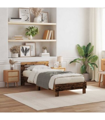 vidaXL Bed Frame with LED Old Wood 75 x 190 cm Engineered Wood