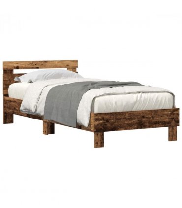 vidaXL Bed Frame with LED Old Wood 75 x 190 cm Engineered Wood