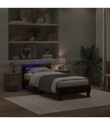 vidaXL Bed Frame with LED Old Wood 75 x 190 cm Engineered Wood