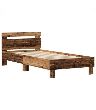 vidaXL Bed Frame with LED Old Wood 75 x 190 cm Engineered Wood