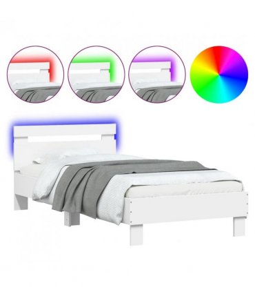 vidaXL Bed Frame without Mattress with LED Lights White 75x190 cm Small Single — Size: 75 x 190 cm