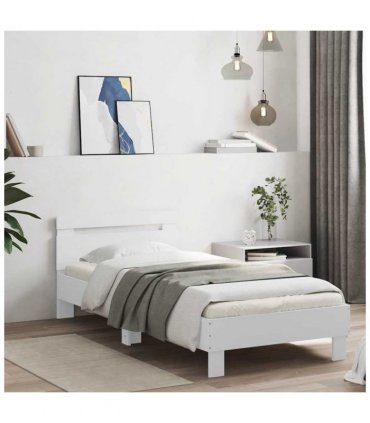 vidaXL Bed Frame without Mattress with LED Lights White 75x190 cm Small Single — Size: 75 x 190 cm