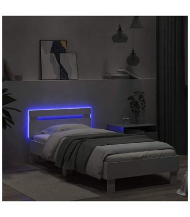 vidaXL Bed Frame without Mattress with LED Lights White 75x190 cm Small Single — Size: 75 x 190 cm