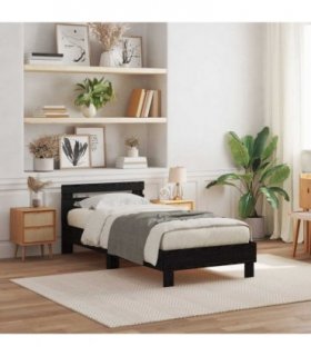 vidaXL Bed Frame with LED Black Oak 90 x 200 cm Engineered Wood
