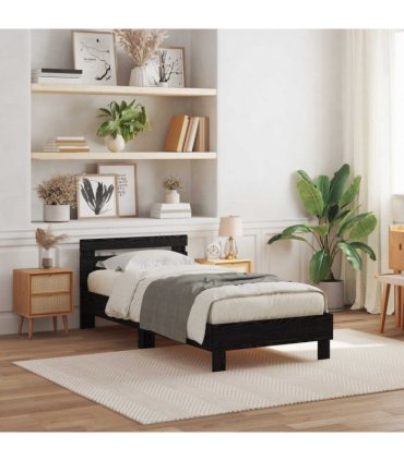 vidaXL Bed Frame with LED Black Oak 90 x 200 cm Engineered Wood