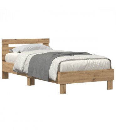 vidaXL Bed Frame with LED Artisan Oak 75 x 190 cm Engineered Wood