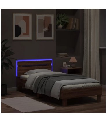 vidaXL Bed Frame without Mattress with LED Lights Brown Oak 90x200 cm — Size: 90 x 200 cm
