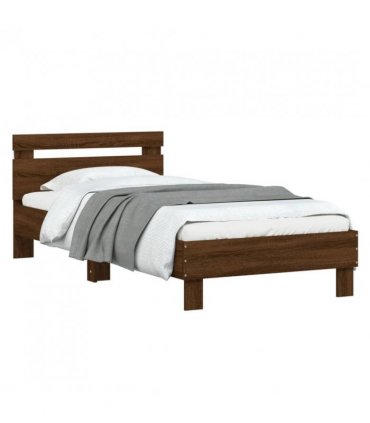vidaXL Bed Frame without Mattress with LED Lights Brown Oak 90x200 cm — Size: 90 x 200 cm
