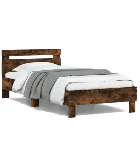 vidaXL Bed Frame without Mattress with LED Lights Smoked Oak 100x200 cm — Size: 100 x 200 cm