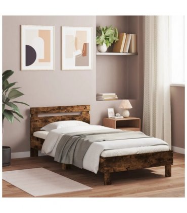 vidaXL Bed Frame without Mattress with LED Lights Smoked Oak 100x200 cm — Size: 100 x 200 cm
