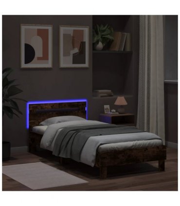 vidaXL Bed Frame without Mattress with LED Lights Smoked Oak 100x200 cm — Size: 100 x 200 cm