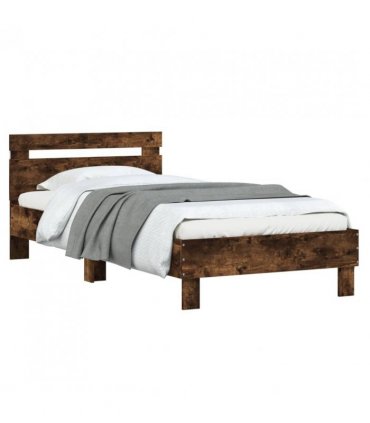 vidaXL Bed Frame without Mattress with LED Lights Smoked Oak 100x200 cm — Size: 100 x 200 cm