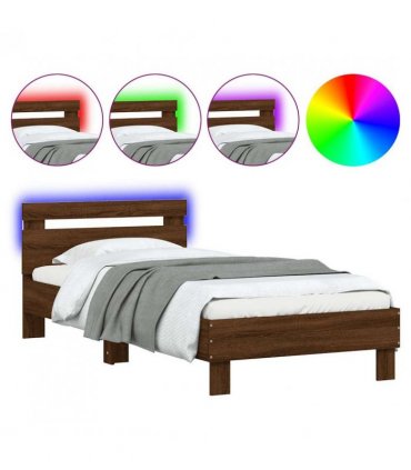 vidaXL Bed Frame without Mattress with LED Lights Brown Oak 75x190 cm Small Single — Size: 75 x 190 cm