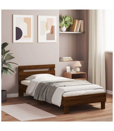 vidaXL Bed Frame without Mattress with LED Lights Brown Oak 75x190 cm Small Single — Size: 75 x 190 cm