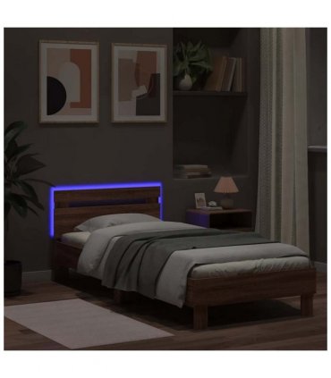 vidaXL Bed Frame without Mattress with LED Lights Brown Oak 75x190 cm Small Single — Size: 75 x 190 cm