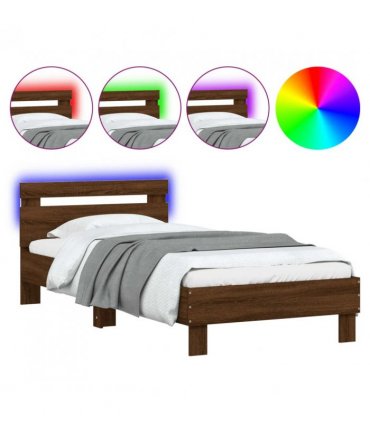 vidaXL Bed Frame without Mattress with LED Lights Brown Oak 90x190 cm Single — Size: 90 x 190 cm