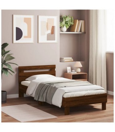 vidaXL Bed Frame without Mattress with LED Lights Brown Oak 90x190 cm Single — Size: 90 x 190 cm