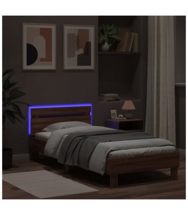 vidaXL Bed Frame without Mattress with LED Lights Brown Oak 90x190 cm Single — Size: 90 x 190 cm
